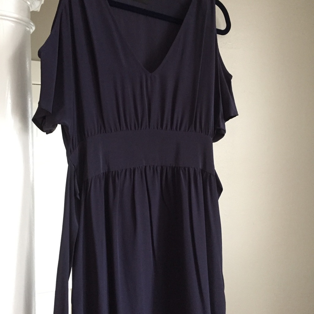 No. 6 Store Navy Blue 100% Silk Dress with V-Neck - Picture 3 of 7
